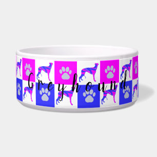 Greyhound Dog & Paw Hot Pink & Blue Pet Bowl Voerbakje