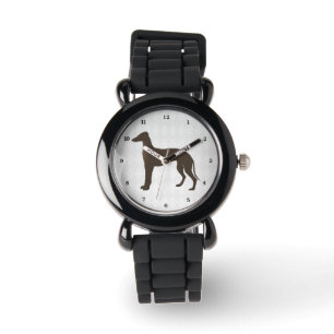 Greyhound Dog Silhouette over diamantschalen Horloge