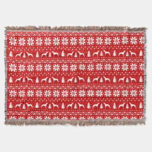 Greyhound Dog Silhouettes Kerstvakantie Rood Deken