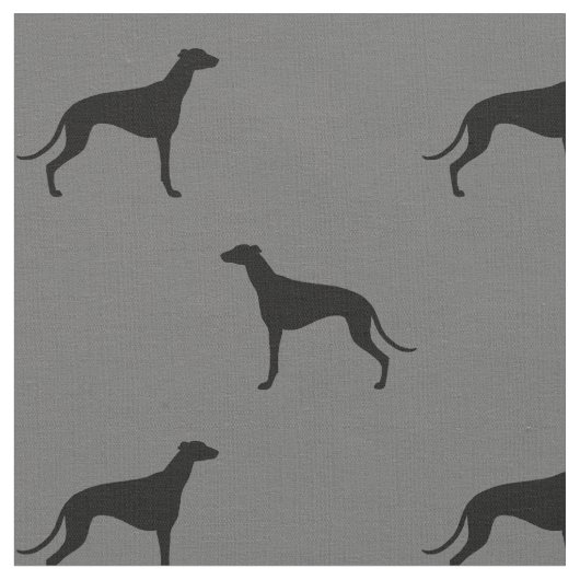 Greyhound Dog Silhouettes Pattern Grey and Black Stof (Close Up)