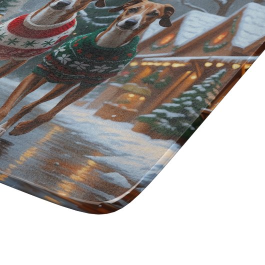 Greyhound Dogs Christmas Snow Holiday Snijplank (Hoek)