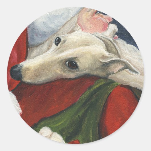 Greyhound en Santa Dog Art Kerst sticker (Voorkant)
