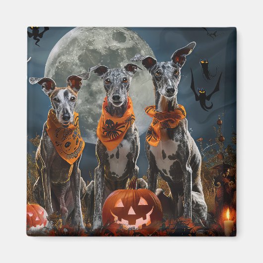 Greyhound Halloween Spooky Magneet (Voorkant)
