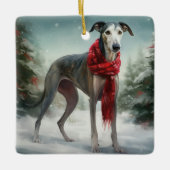 Greyhound Hond in Sneeuw Kerstmis Keramisch Ornament (Voorkant)