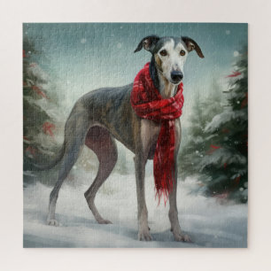 Greyhound Hond in Sneeuw Kerstmis Legpuzzel