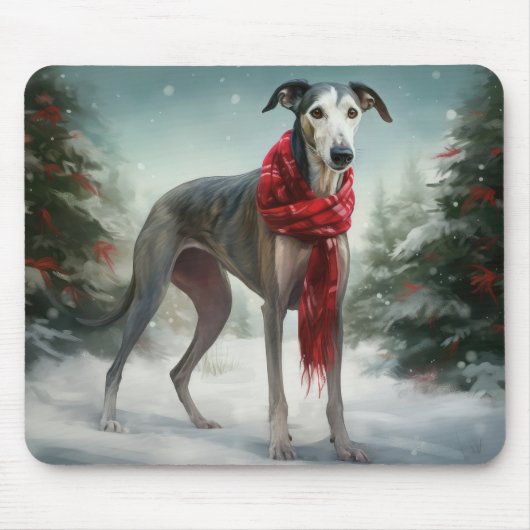 Greyhound Hond in Sneeuw Kerstmis Muismat (Voorkant)