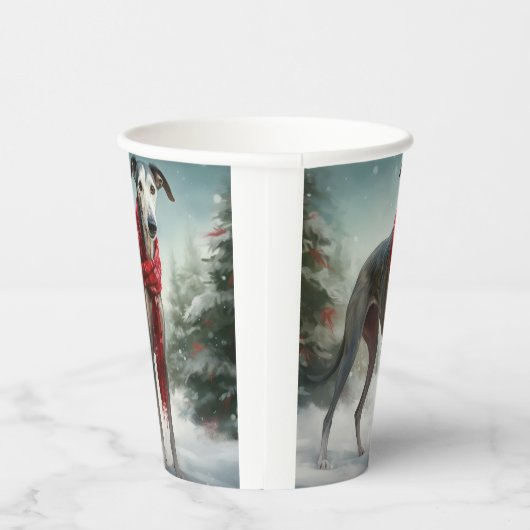 Greyhound Hond in Sneeuw Kerstmis Papieren Bekers (Rechts)