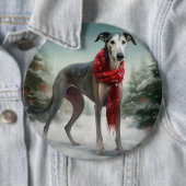 Greyhound Hond in Sneeuw Kerstmis Ronde Button 6,0 Cm (In situ)