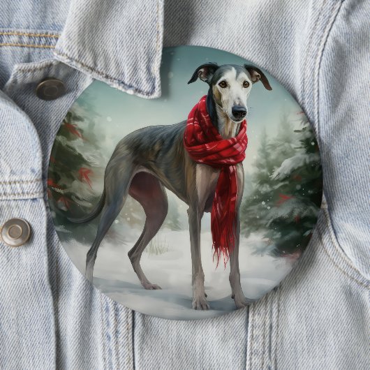 Greyhound Hond in Sneeuw Kerstmis Ronde Button 6,0 Cm (In situ)