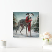 Greyhound Hond in Sneeuw Kerstmis Vierkante Klok (Huis)