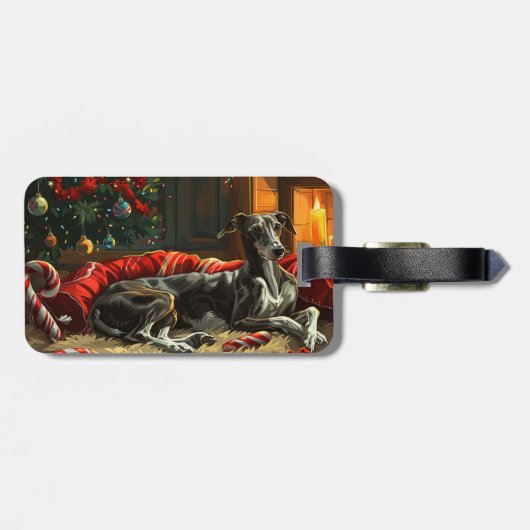 Greyhound Hond Kerstfeest Bagagelabel (Achterkant horizontaal)