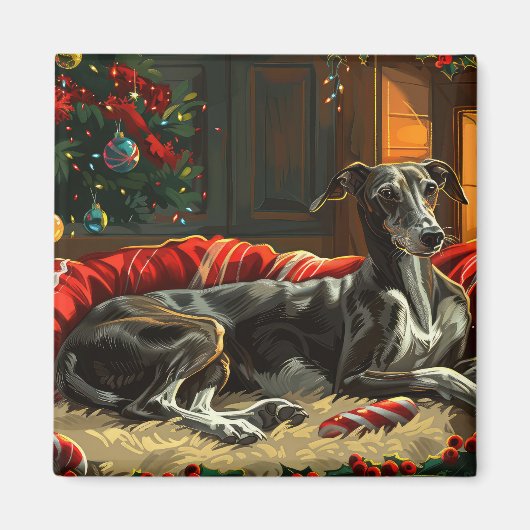 Greyhound Hond Kerstfeest Magneet (Voorkant)