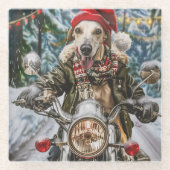 Greyhound Hond Rijden Motorfiets Kerstmis Glazen Onderzetter (Voorkant)