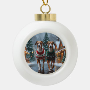 Greyhound Honden Kerst Sneeuw Vakantie Keramische Bal Ornament