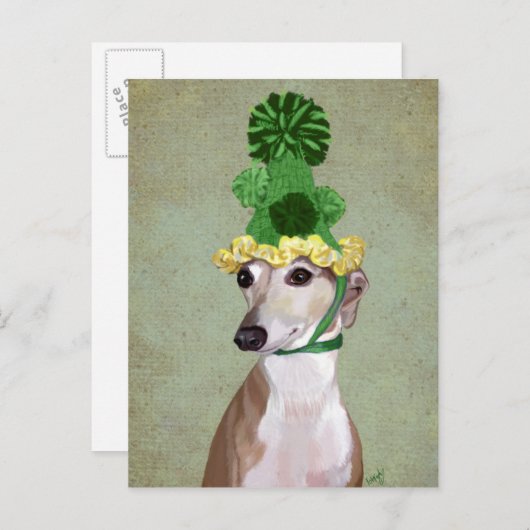 Greyhound in Groen Gebreid Pet Briefkaart (Voorkant / Achterkant)