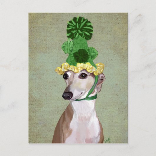 Greyhound in Groen Gebreid Pet Briefkaart (Voorkant)