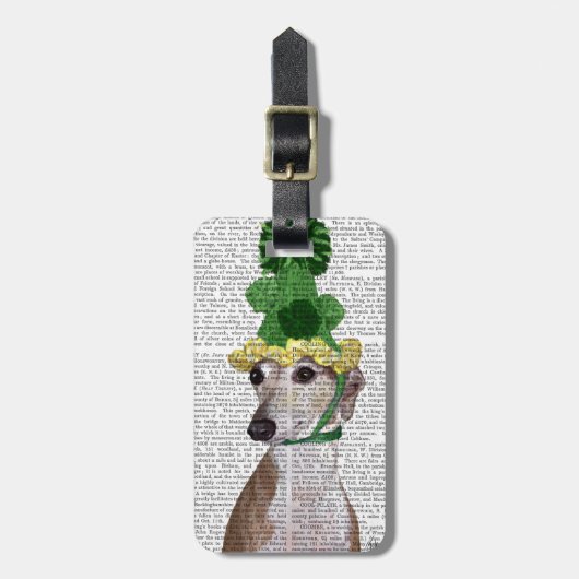 Greyhound in Groen rond Pet 2 Bagagelabel (Voorkant verticaal)