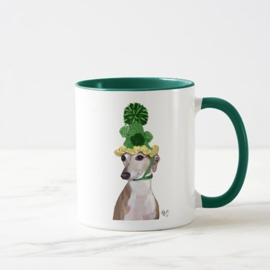 Greyhound in Groen rond Pet 2 Mok (Rechts)