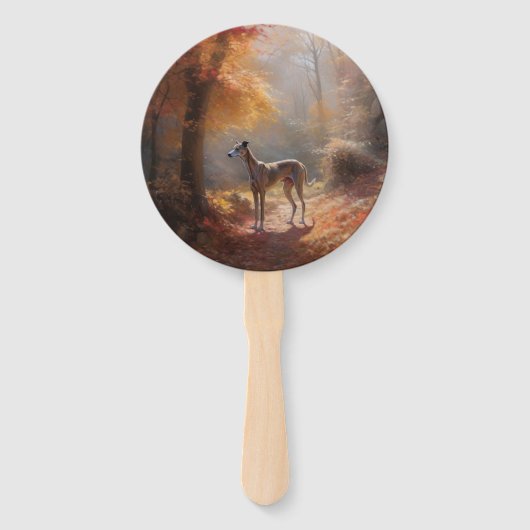 Greyhound in Herfstbladeren Herfst Inspire Handwaaier (Achterkant)