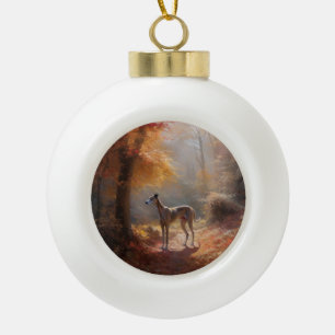 Greyhound in Herfstbladeren Herfst Inspire Keramische Bal Ornament