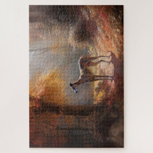 Greyhound in Herfstbladeren Herfst Inspire Legpuzzel (Verticaal)