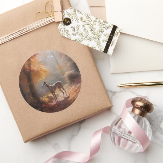 Greyhound in Herfstbladeren Herfst Inspire Ronde Sticker (Geschenken)