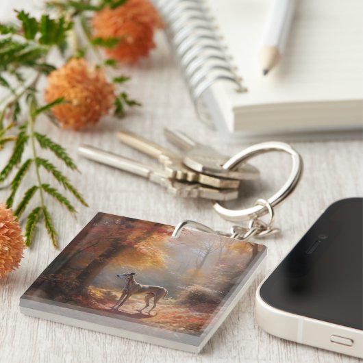 Greyhound in Herfstbladeren Herfst Inspire Sleutelhanger (Voorkant Rechts)