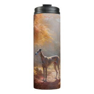 Greyhound in herfstbladeren val inspireert thermosbeker
