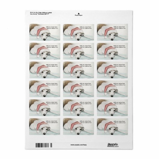 Greyhound in Santa Hat Adresetiketten Etiket (Full Sheet)