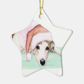 Greyhound in Santa Hat Dog Art Ornament (Links)