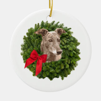 Greyhound in Xmas Wreath Keramisch Ornament