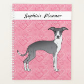 Greyhound Italien Bleu Et Blanc Sur Coeurs Rose (Devant)