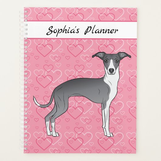 Greyhound Italien Bleu Et Blanc Sur Coeurs Rose (Devant)