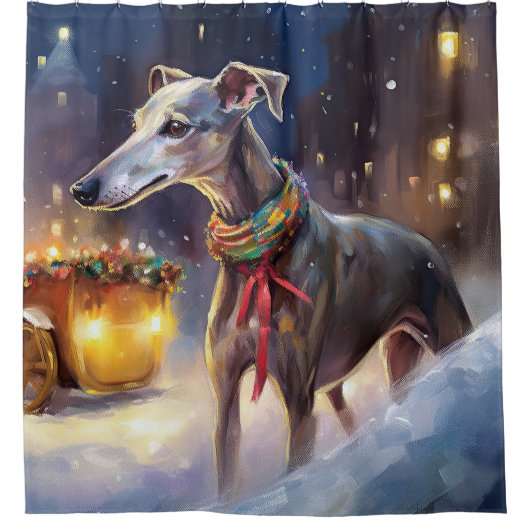 Greyhound Kerstfeest Seizoen Douchegordijn (Voorkant)