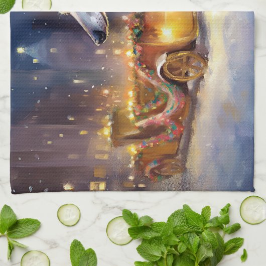 Greyhound Kerstfeest Seizoen Theedoek (Gevouwen)