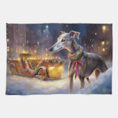 Greyhound Kerstfeest Seizoen Theedoek (Horizontaal)