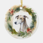 Greyhound Kerstkrans Feestelijke Pup Keramisch Ornament (Voorkant)