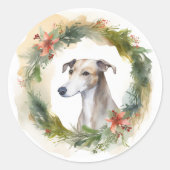 Greyhound Kerstkrans Feestelijke Pup Ronde Sticker (Voorkant)