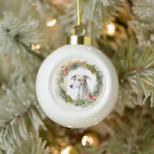 Greyhound Kerstkrans Festieve Pup Keramische Bal Ornament