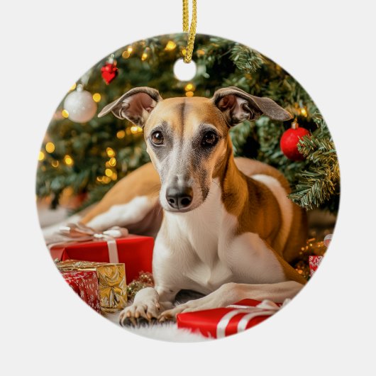 Greyhound Kerstmis Keramisch Ornament (Voorkant)