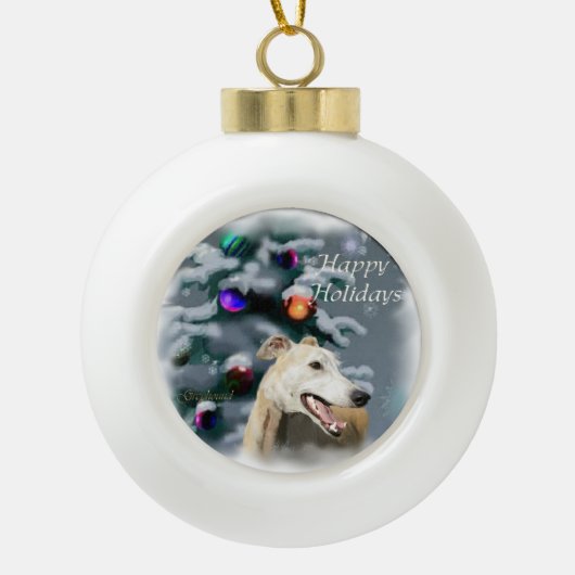 Greyhound Kerstmis Keramische Bal Ornament (Voorkant)