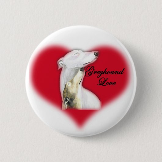 "Greyhound Love" Dog Art Button (Voorkant)