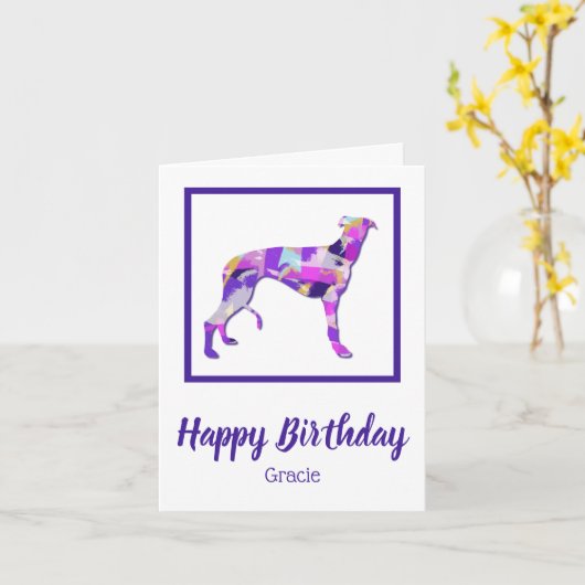 Greyhound / Lurcher Hond Silhouet PPY&B Verjaardag Kaart (Gele Bloem)