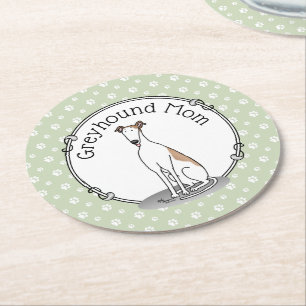 Greyhound Ma (flauw wit) Cute Dog mam Funny Ronde Kartonnen Onderzetter
