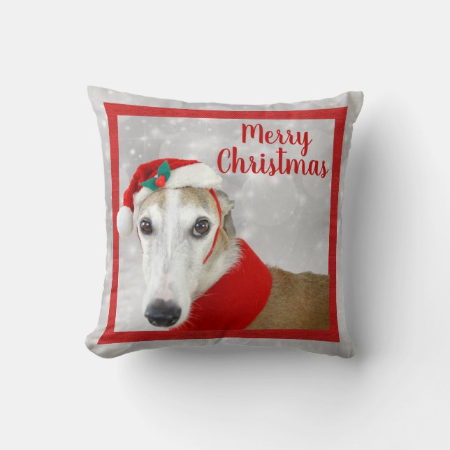 Greyhound Merry Kerstmis Kussen (Voorkant)