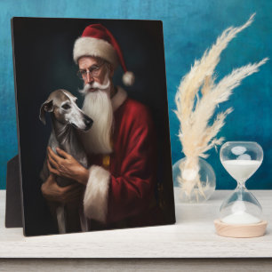 Greyhound met Kerstman Feestelijke Kerstmis Fotoplaat