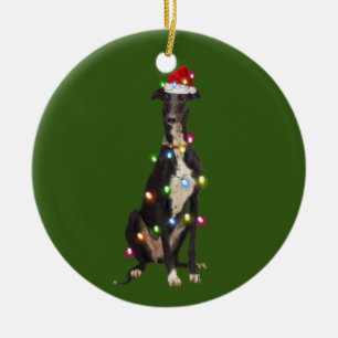Greyhound met kerstschaven Santa Hat Keramisch Ornament