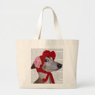 Greyhound met Red Wooly Pet 2 Grote Tote Bag