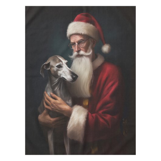 Greyhound Met Sinterklaas Feestelijke Kerstmis Tafelkleed (Voorkant)