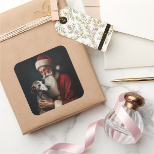 Greyhound Met Sinterklaas Feestelijke Kerstmis Vierkante Sticker